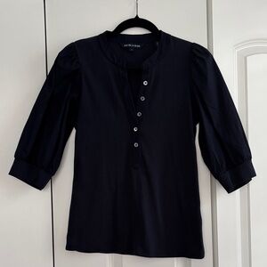 Veronica Beard Navy Blue Coralee Puff Sleeve Top